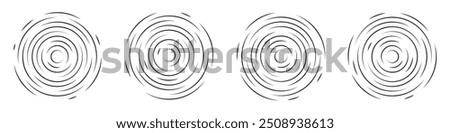 Concentric ripple circle vector icons. Radial signal, sonar wave, soundwave icons set