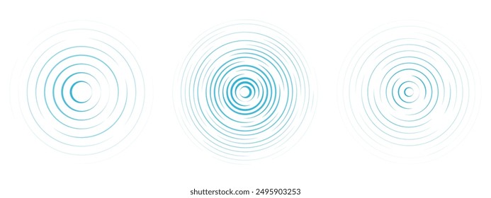 Línea concéntrica de círculos ondulados. Señal radial, onda de sonar, icono de onda sonora aislado sobre fondo blanco. Efecto táctil. Señal circular redonda