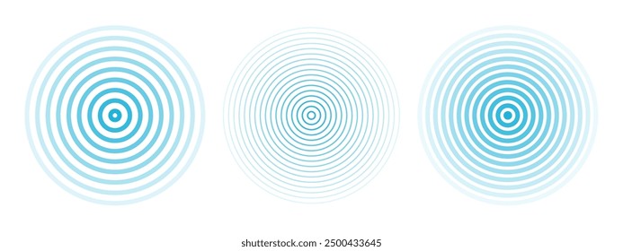 Concentric ripple circles set. Seismic Earthquake alert radar. Radial signal, sonar wave, soundwave rings. touch effect or pulse