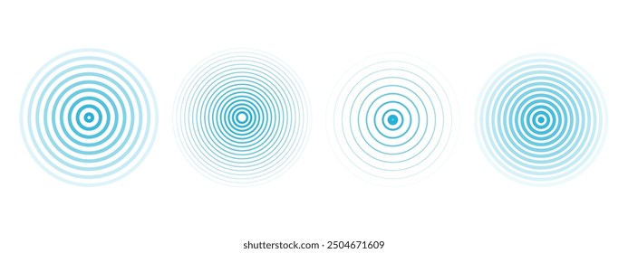 Concentric ripple circles set. Seismic Earthquake alert radar. Radial signal, sonar wave, soundwave rings. touch effect or pulse