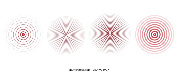 Conjunto de círculos de ondulación concéntricos. Radar de alerta sísmica. Señal radial, onda de sonar, anillos de onda sonora. efecto de tacto o pulso