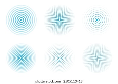 Concentric ripple circles set. Seismic Earthquake alert radar. Radial signal, sonar wave, soundwave rings. touch effect or pulse