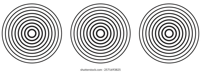Concentric ripple circles set. Seismic Earthquake alert radar. Radial signal, sonar wave, soundwave rings. touch effect or pulse