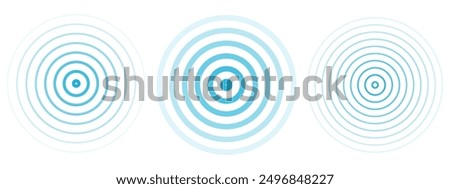 Concentric ripple circles set. Seismic Earthquake alert radar. Radial signal, sonar wave, soundwave rings. touch effect or pulse