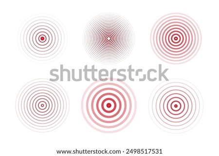 Concentric ripple circles set. Seismic Earthquake alert radar. Radial signal, sonar wave, soundwave rings. touch effect or pulse