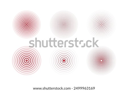 Concentric ripple circles set. Seismic Earthquake alert radar. Radial signal, sonar wave, soundwave rings. touch effect or pulse