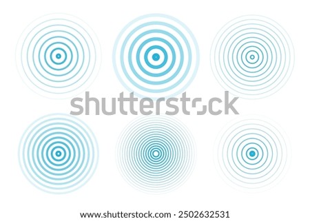 Concentric ripple circles set. Seismic Earthquake alert radar. Radial signal, sonar wave, soundwave rings. touch effect or pulse