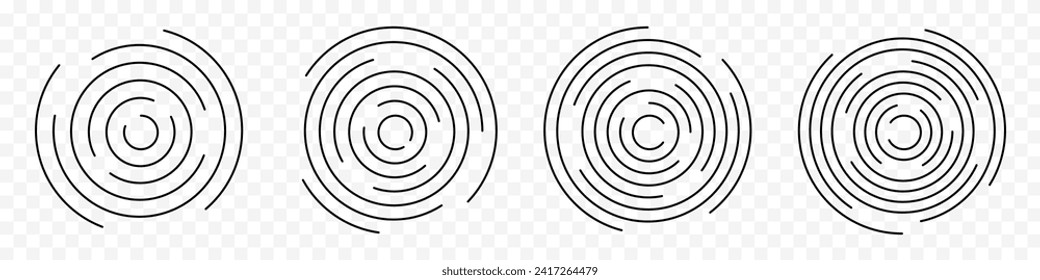 Concentric ripple circles vector set. Radial signal, sonar wave, soundwave icons