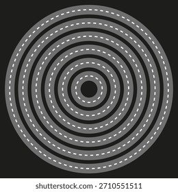 Concentric road rings. Dotted line map. Navigation element Vector. Dark background pattern. EPS 10.