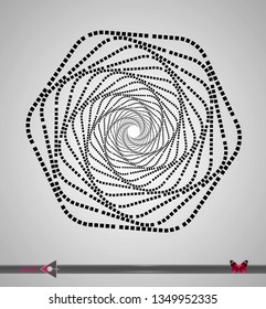 Concentric segments of circles. Hex rotation. Design element on white background