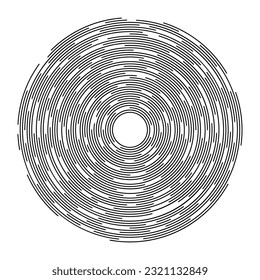 Segmentos concéntricos de círculos. Líneas que siguen una ruta de círculo. Elemento de diseño. Resumen de las formas geométricas negras aisladas sobre fondo blanco. Ilustración vectorial.