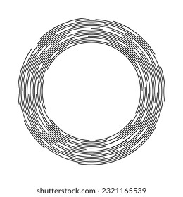 Concentric segments of circles. Lines following a circle path. Design element. Abstract geometric black shapes isolated on white background. Vector illustration.