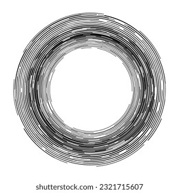 Concentric segments of circles. Lines following a circle path. Design element. Abstract geometric black shapes isolated on white background. Vector illustration.