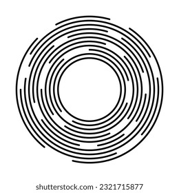 Concentric segments of circles. Lines following a circle path. Design element. Abstract geometric black shapes isolated on white background. Vector illustration.