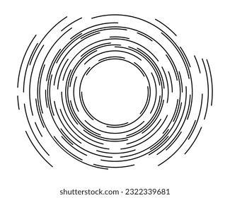 Segmentos concéntricos de círculos. Líneas que siguen una ruta de círculo. Elemento de diseño. Resumen de las formas geométricas negras aisladas sobre fondo blanco. Ilustración vectorial.