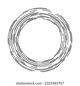 Segmentos concéntricos de círculos. Líneas que siguen una ruta de círculo. Elemento de diseño. Resumen de las formas geométricas negras aisladas sobre fondo blanco. Ilustración vectorial.