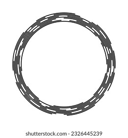 Concentric segments of circles. Lines following a circle path. Design element. Abstract geometric black shapes isolated on white background. Vector illustration.
