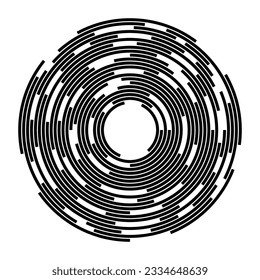 Concentric segments of circles. Lines following a circle path. Design element. Abstract geometric black shapes isolated on white background. Vector illustration.