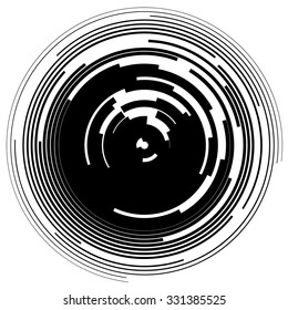 Concentric segments of circles, random lines following a circle path.