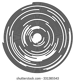 Concentric segments of circles, random lines following a circle path.