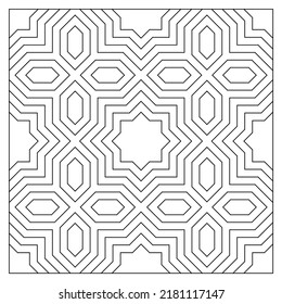 Concentric shapes of islamic pattern design for coloring pages for adults. Good mood. Relieve stress and anxiety. EPS8 #596
