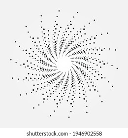 Concentric spiral halftone background. Circular halftone pattern with dots. Vector illustration. Spiral halftone design element for various purposes. 