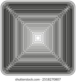 Líneas cuadradas concéntricas. Ilusión óptica geométrica. Forma abstracta simétrica. Vector contorno negro.