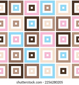 Concentric squares. Colorful geometric seamless pattern