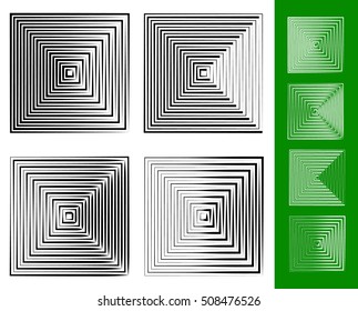 Concentric squares geometric element. Set of 4 version.
