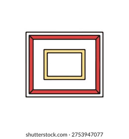 Concentric squares with red, yellow, and black outlines on white background, geometric shape