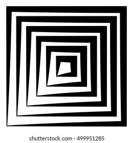 Concentric squares w dynamic irregular line. monochrome abstract element