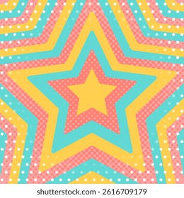 Concentric Star and Halftone Dots, Dot Pattern Background, Pop Design, Decorative Radiating Shape, Square Size