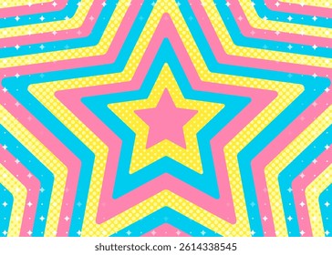 Concentric Star and Halftone Dots, Sparkle Pattern Background, Pop Design, Decorative Radiating Shape