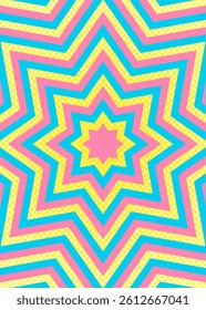 Concentric Star Shape and Halftone Dots Background, Eight-pointed Star, Pop Design, Decorative Radiating Shape, Vertical