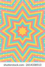 Concentric Star Shape and Halftone Dots, Sparkle Pattern Background, Eight-pointed Star, Pop Design, Decorative Radiating Shape, Vertical