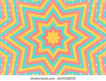 Concentric Star Shape and Halftone Dots, Sparkle Pattern Background, Eight-pointed Star, Pop Design, Decorative Radiating Shape