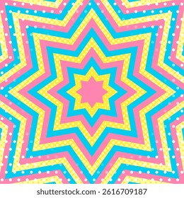 Concentric Star Shape and Halftone Dots, Dot Pattern Background, Eight-pointed Star, Pop Design, Decorative Radiating Shape, Square Size