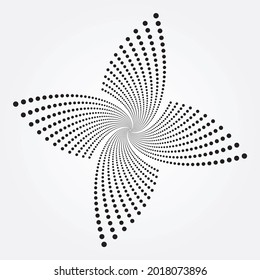 Concentric swirl halftone background. Dotted abstract background, pattern, texture, object. Halftone design element in floral form.