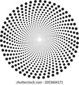 Concentric swirl halftone circular frame logo. Circle dots isolated on the white background. Fabric design element. Halftone circle dots texture, pattern. Vector design element for various purposes.