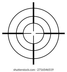 Konzentrisches Zielkreuzhaar mit zentrierter Ausrichtung, klassisches Zielrichtungs- und Genauigkeitssymbol für Zielsetzung, Navigationssysteme und Schnittstellenlayouts