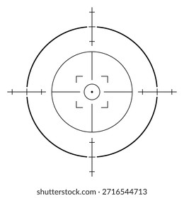 Punto de mira concéntrico con soportes de enfoque, puntería precisa y símbolo de calibración para pantallas de análisis, herramientas de escaneo y visualizaciones de precisión del sistema