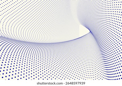 Concentric triangle line dots particles ripple swirl and spin rotate pattern tech abstract background. Technology, science and futuristic background with copy space.