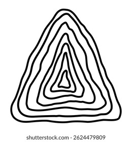 Forme triangulaire concentrique avec ondulations épaisses. Triangle dessiné à la main avec des lignes organiques concentriques. Audacieux, abstrait et idéal pour le design bohème, la création de logo, les textiles et les affiches. trait modifiable par Image vectorielle