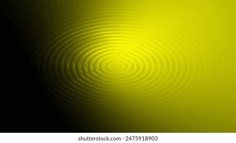 Círculos de viñeta concéntrica de fondo ondulado. Orientación paisajística. Patrón líquido negro y amarillo.