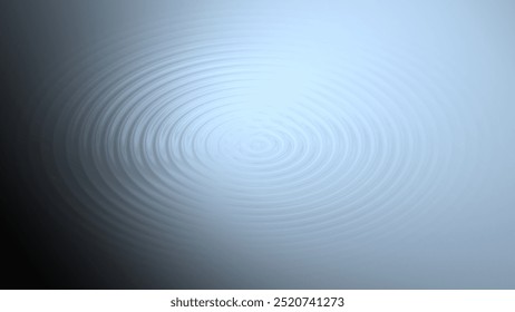 Concentric vignette circles ripple background. Landscape orientation. Black and light blue liquid pattern.