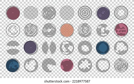 Concentric Vortex Circles - Thin Line Vector Illustrations Isolated On Transparent Background