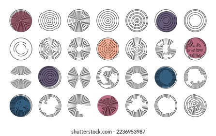 Concentric Vortex Circles - Thin Line Vector Illustrations Isolated On White Background