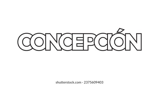 Concepcion in the Chile emblem for print and web. Design features geometric style, vector illustration with bold typography in modern font. Graphic slogan lettering isolated on white background.