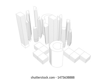 Concept 3d architecture building, vector illustration
