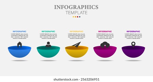 Concept of 3D business infographic with 5 options. colorful graphic elements and icons, design for brochure, presentation